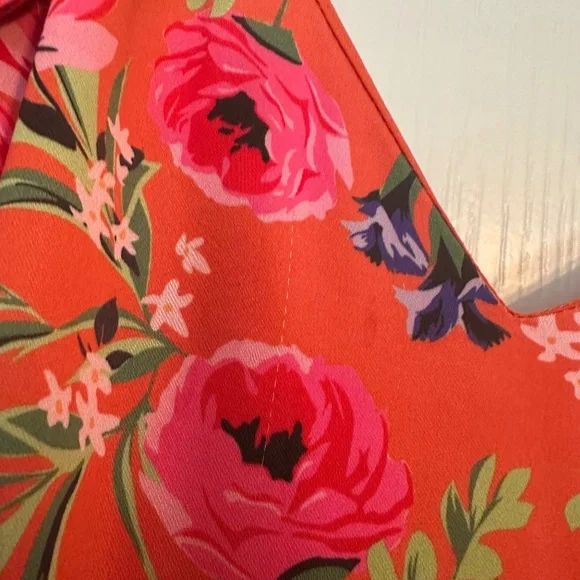 Anthropologie - Keepsake the Label - For Me Orange Floral Ruffle Trim Satin Gown - Picture 3 of 9